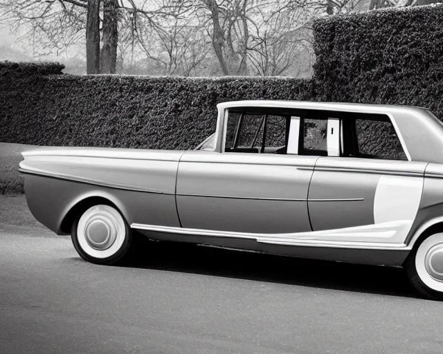 Prompt: car inspired by Art Deco architecture, 1960s