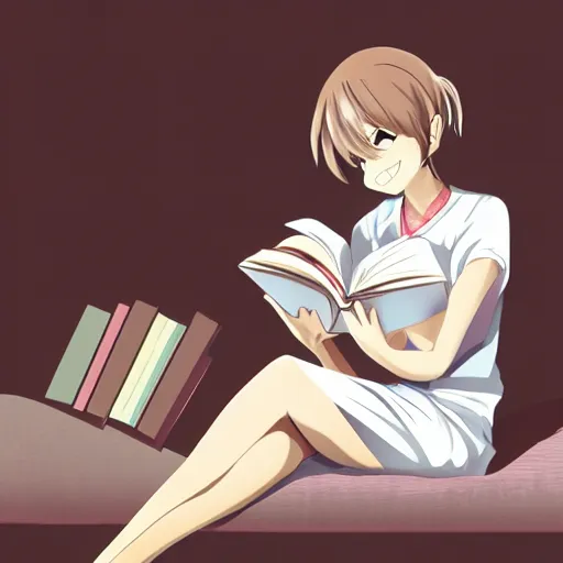 Desktop Wallpaper Library Reading Book Anime Girl Hd Image Picture  Background 694f E