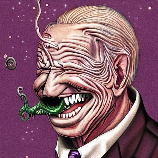 Image similar to bodyhorror portrait of biden who became a giant retarded lovecraftian worm, photo - realistic, color image, 2 k, highly detailed