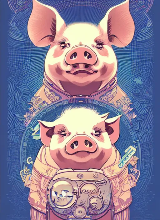 Prompt: victo ngai cute pig sticker design, highly detailed, high quality, digital painting, by ross tran and studio ghibli and alphonse mucha, artgerm