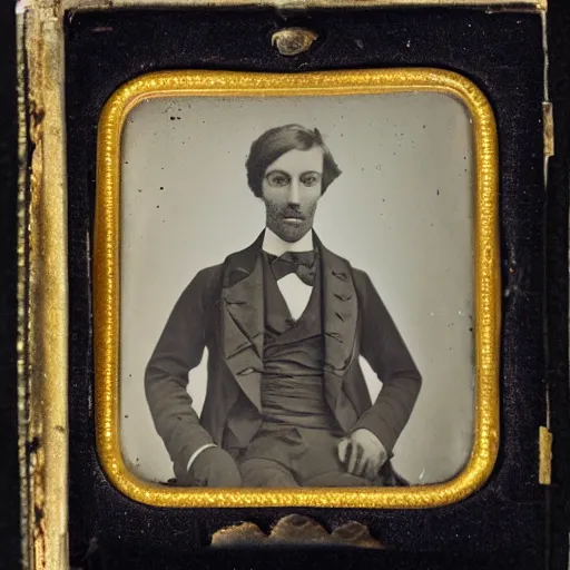 Image similar to anthropomorphic fox gentleman, daguerreotype,
