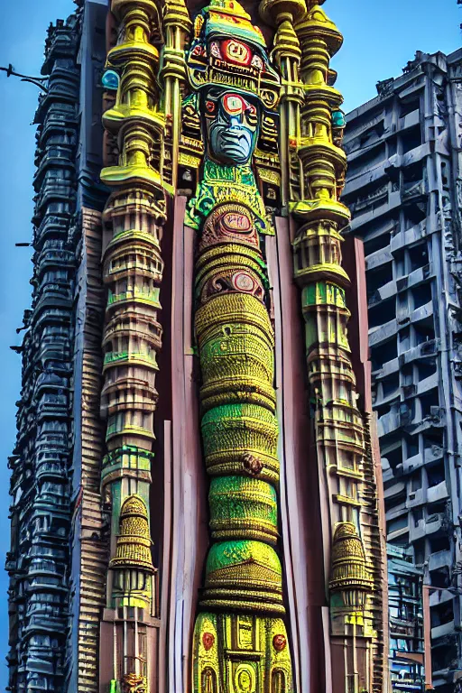 Image similar to hanuman! head building in mumbai!! centre, kalighat, highly detailed, high quality 3 d futuristic biomorphic, cinematic smooth, berenice abbott & john j. park, dramatic warm morning light, wide shot, high angle, uhd 8 k, sharp focus