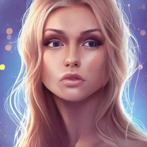 Image similar to a very beautiful blonde woman with her head tilted backwards, god ray across her face, eyes closed, front shot, close - up, hyper detailed, high contrast, bokeh background, realistic, artgerm 4 k