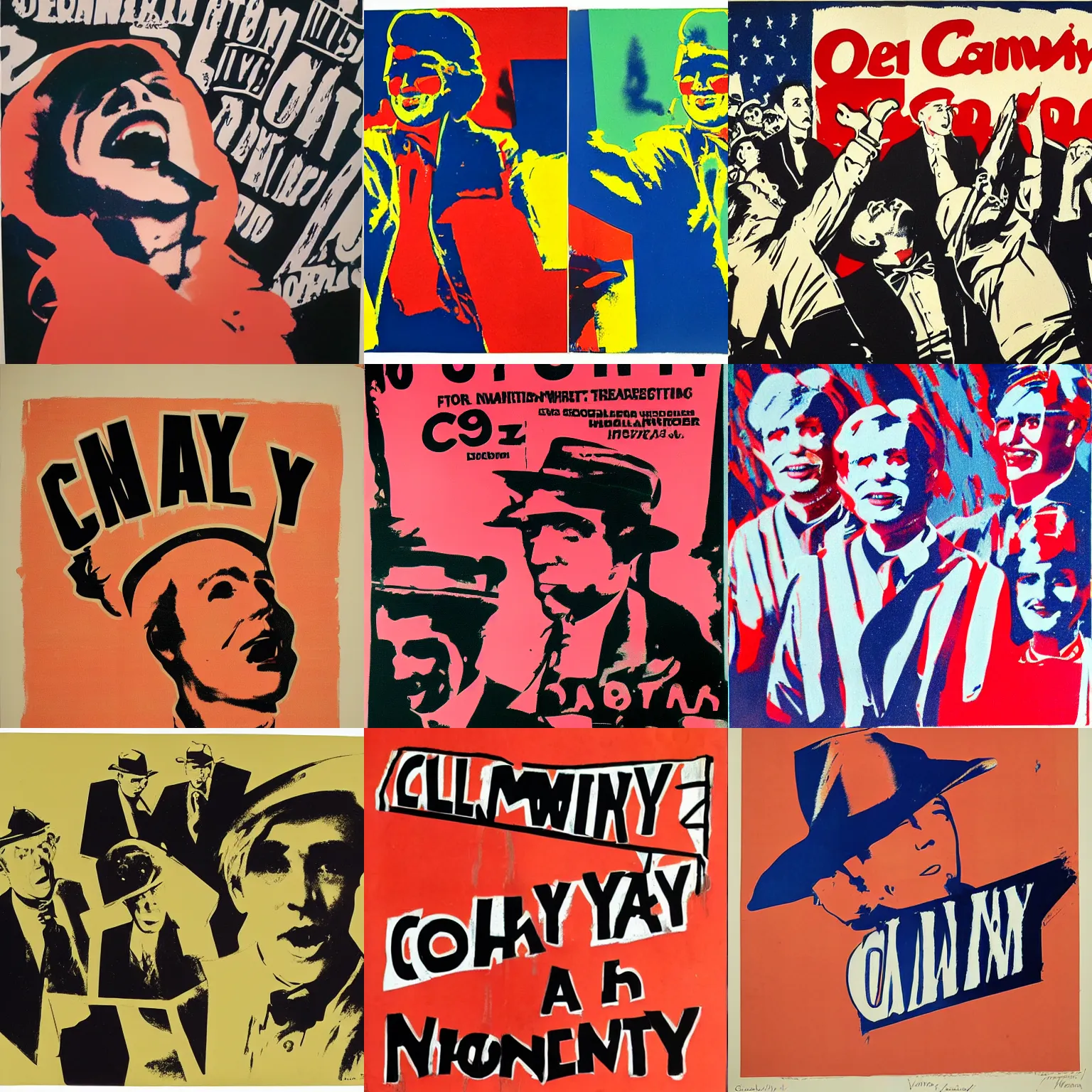 Prompt: calamity at the 1924 Democratic National Convention, Fighting, Shouting, Original Artwork by Andy Warhol, Concept Art,