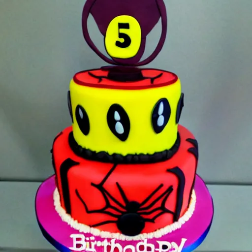 Prompt: spider birthday cake, super hero,