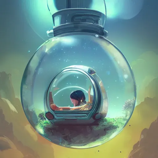 Prompt: traveling in a terrarium in space, artstation, concept art