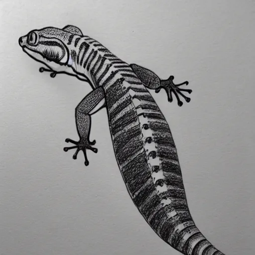 Prompt: drawing of a gecko, pencil, basic, outline, low detail