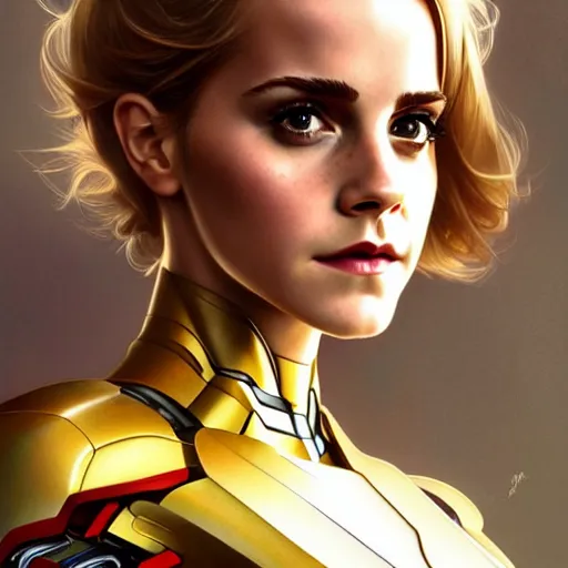 Prompt: Blonde Emma Watson in an Iron Man suit, western, closeup, D&D, fantasy, intricate, elegant, highly detailed, digital painting, artstation, concept art, matte, sharp focus, illustration, art by Artgerm and Greg Rutkowski and Alphonse Mucha