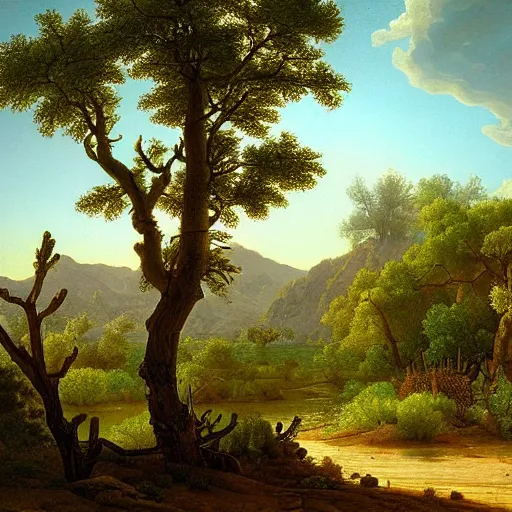 Image similar to a desert oasis, kindred spirits, lush harmony of nature, sparkling dew, by asher brown durand, by jamie jones,