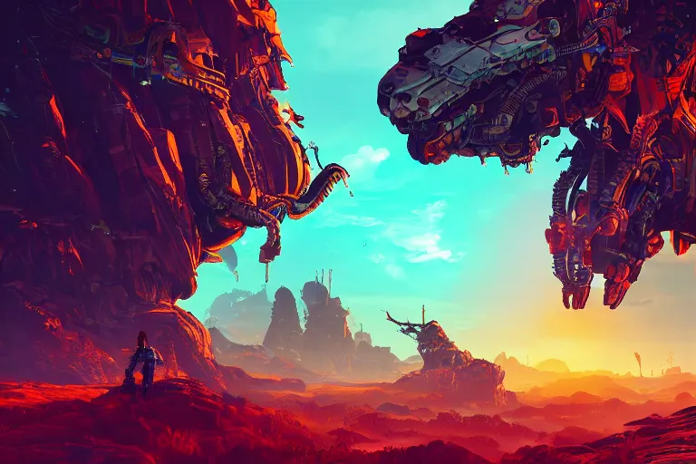 Image similar to slitherfang machine mecanical creature robot of horizon forbidden west horizon zero dawn radiating a glowing aura global illumination ray tracing hdr fanart arstation by ian pesty and alena aenami artworks in 4 k