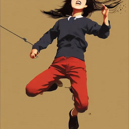 Image similar to a korean woman jumping over a campfire by ilya kuvshinov katsuhiro otomo