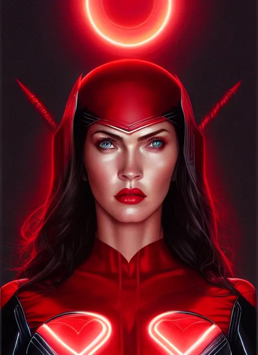 Image similar to symmetry!! gantz portrait of megan fox as the scarlet witch, intricate, highly detailed, dynamic lighting, digital art, digital painting, artstation, terence nielsen, sharp focus, illustration, art by artgerm and greg rutkowski and moebius, 8 k