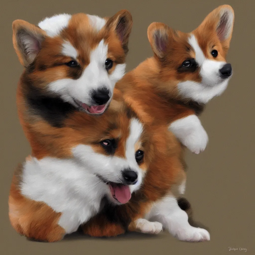 Prompt: happy corgi puppy, stunning digital painting