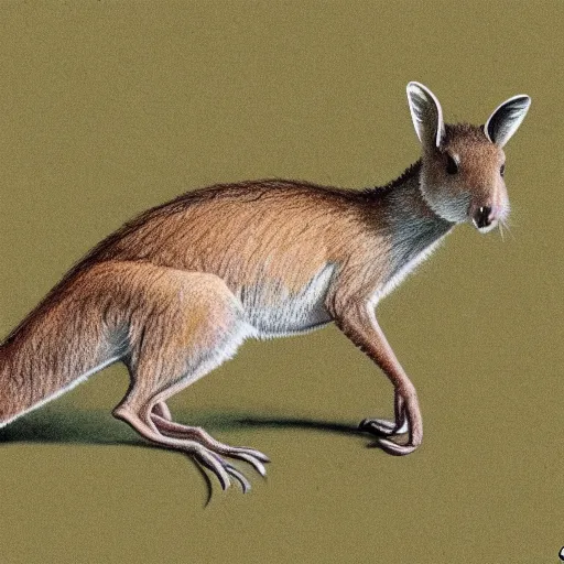 Image similar to a scientific drawing of a wild kangaroo / muskrat found in the wild