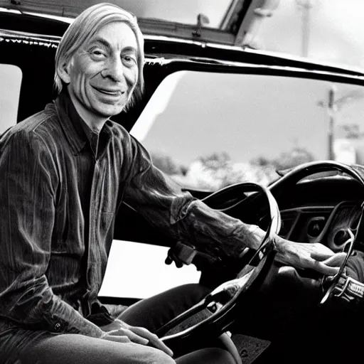 Image similar to charlie watts driving a truck
