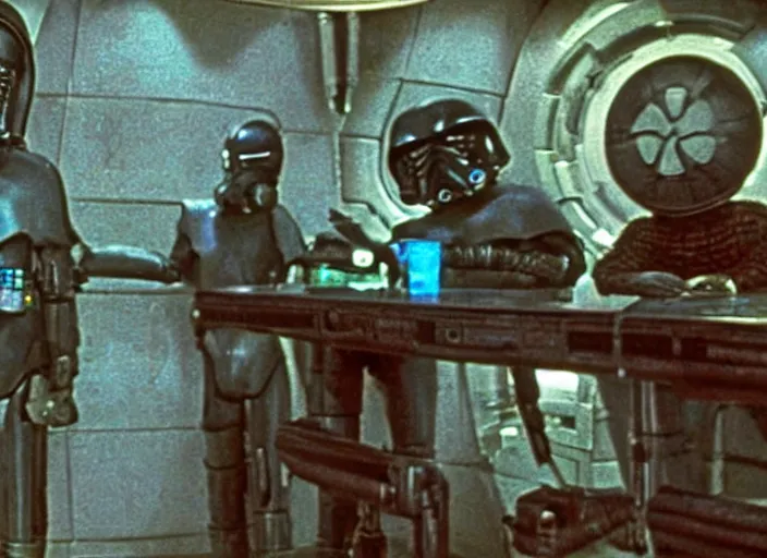 Image similar to still of some aliens having a drink in the Cantina in Star Wars (1977).