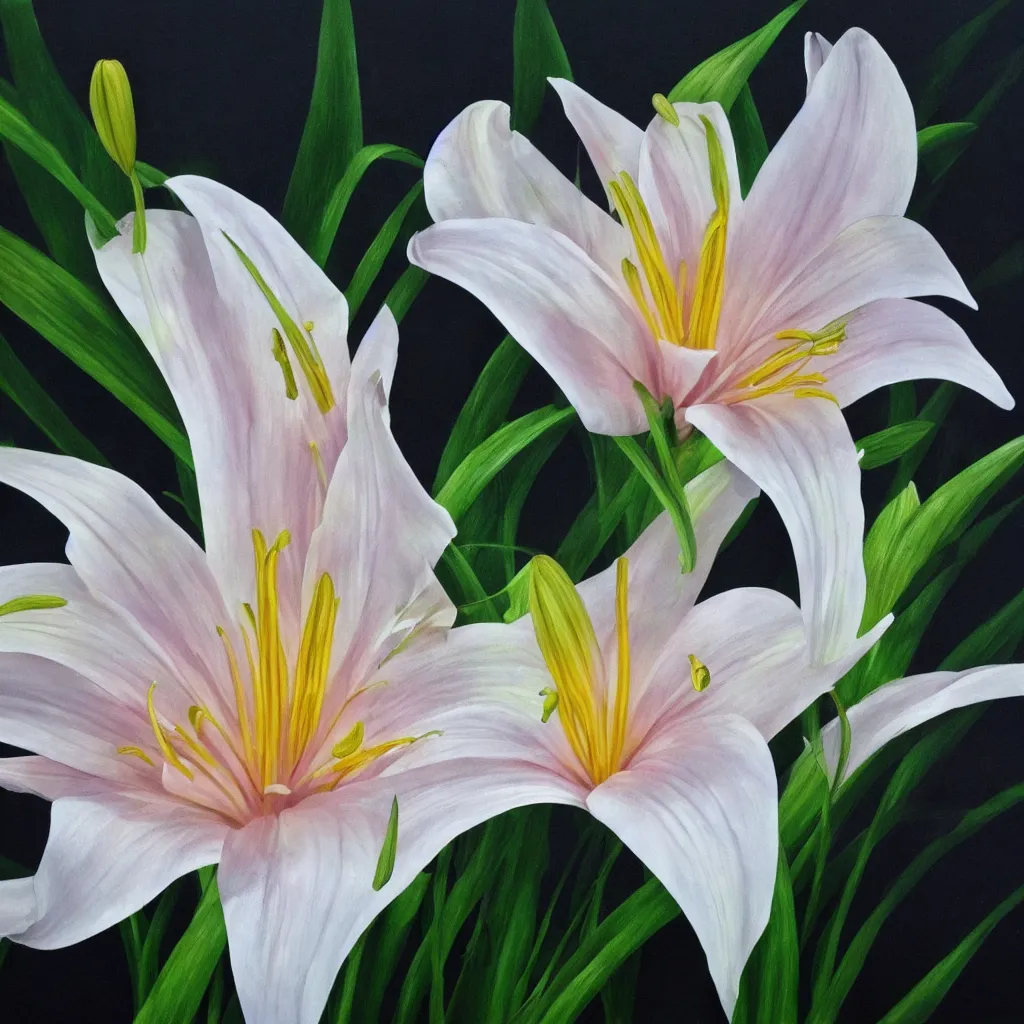 Image similar to high detail 3 d painting of a lily, 8 k, photorealistic, ultra realistic, hyperrealistic