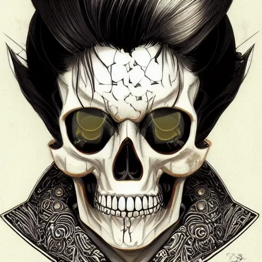 Image similar to anime manga skull portrait elvis, king, skeleton, intricate, elegant, highly detailed, digital art, ffffound, art by JC Leyendecker and sachin teng
