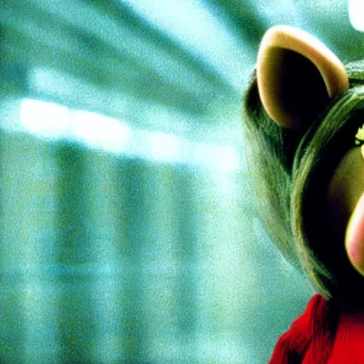 Image similar to movie still of trinity as miss piggy in the matrix 1 9 9 9 movie