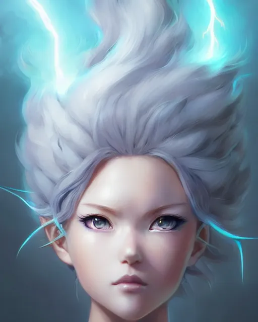 Image similar to character concept art of an anime thunderstormy cloud goddess of lightning | | cute - fine - face, pretty face, realistic shaded perfect face, fine details by stanley artgerm lau, wlop, rossdraws, james jean, andrei riabovitchev, marc simonetti, and sakimichan, tranding on artstation