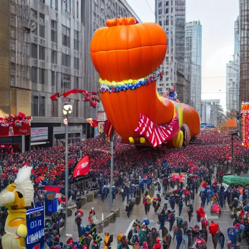 Image similar to photo of giant loss frank parade float in the macys thanksgiving parade, detailed 4 k photo