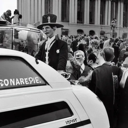 Prompt: george washington opening a taxi car in 1 9 9 0, real life photo, dslr