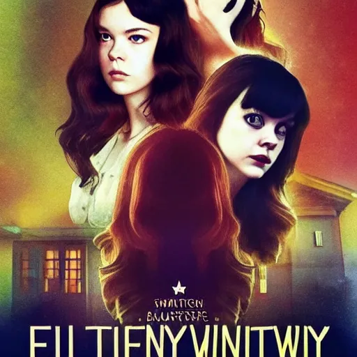 Image similar to mary elizabeth winstead, anya taylor joy, elle fanning, grace van dien, kate beckinsale, italian horror, giallo movie poster!!, sharp focus, smooth, psychedelic