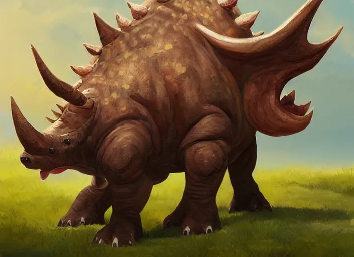 Image similar to character design for a cute triceratops for kids game, oil painting by jama jurabaev, extremely detailed, brush hard, artstation, for aaa game, high quality, brush stroke