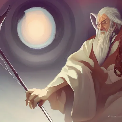 Image similar to J.R.R. Tolkien as Gandalf, ambient lighting, 4k, anime key visual, lois van baarle, ilya kuvshinov, rossdraws, artstation