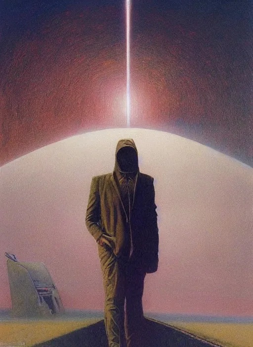 Image similar to A painting of Elon Musk in style of Beksinski. Very detailed