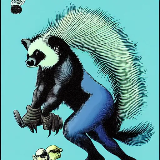 Image similar to a skunk that is blue by richard corben style