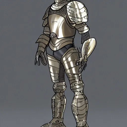 Image similar to a humanoid Pangolin armored knight with metallic armor that looks similar to a pangolin and biotechnology mesh