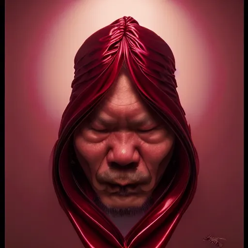 Image similar to chaotic burgundy satin ribbons instead of skin build image of strange dangerous mystic face, moebius, bao pham, donato giancola, larry elmore, masterpiece, trending on artstation, featured on pixiv, cinematic composition, beautiful lighting, sharp, details, hyper - detailed, hdr, 4 k, 8 k