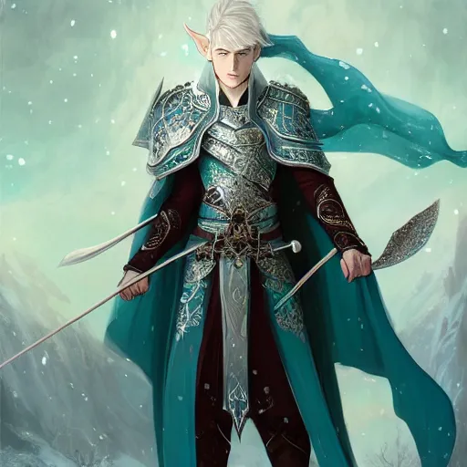 half length portrait of a handsome male snow elf in a | Stable Diffusion