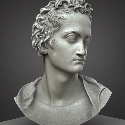 Image similar to 3 d renaissance statue head, mix with neon art, highly detailed