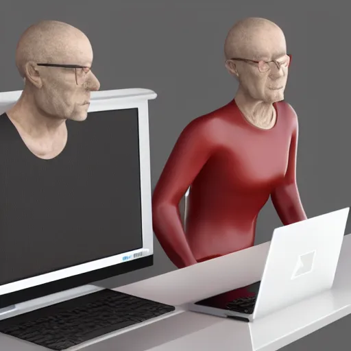 Image similar to two walnuts staring at someone on a computer, 3 d render