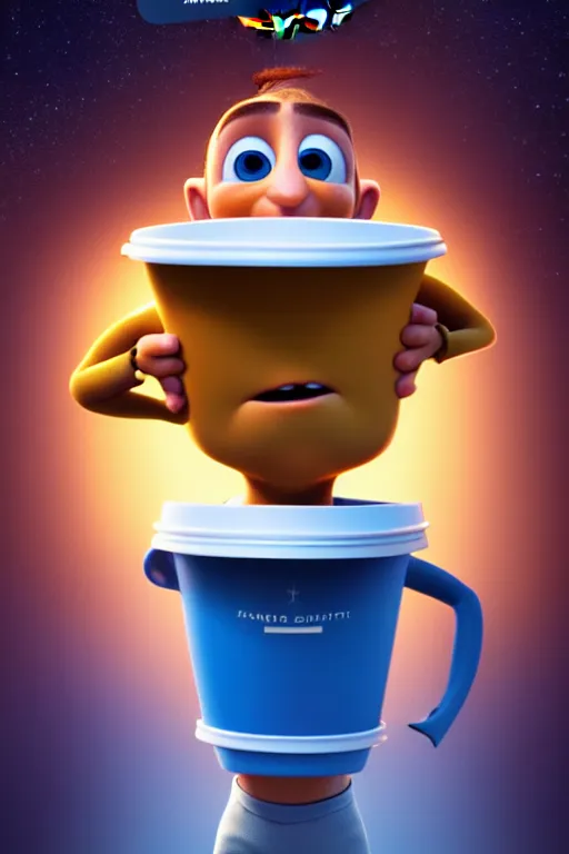 Image similar to portrait of a astronaut holding a cup of coffee with the space in background, full body. pixar disney 4 k 3 d render funny animation movie oscar winning trending on artstation and behance, ratatouille style