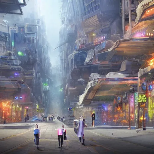 Image similar to thata giant artificial intelligence system designed to collect images of people around the world and enhance their creative processes by mining, selling, selling, and, bya beautiful 3 d matte painting about a futuristic, futuristic street, by gros