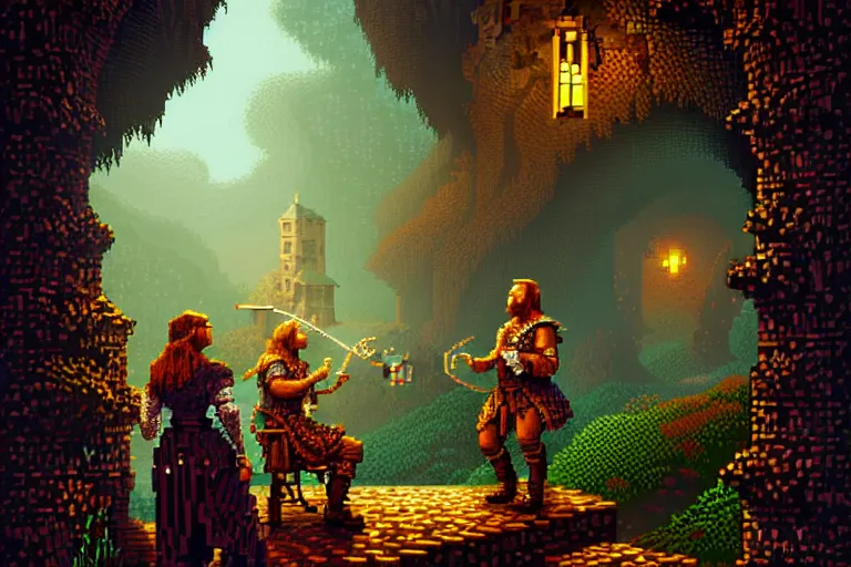 Image similar to the bard's tale, beautiful detailed pixelart by albertov, intricate details, beautiful, dithered gradients, volumetric lighting, cgsociety, artstation, smooth, sharp focus, 2 d illustration, amazing art by dan mumford