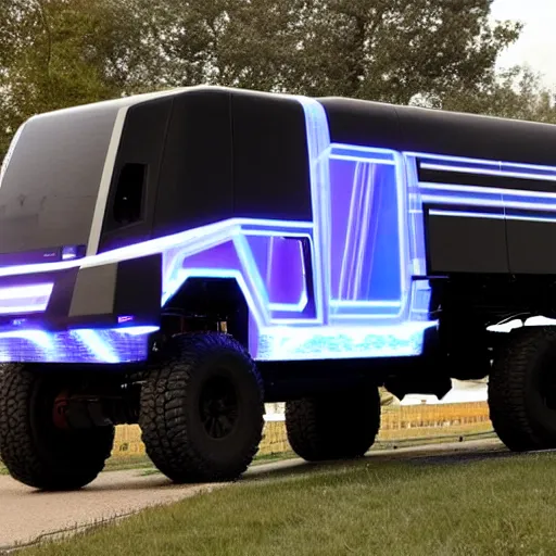 Prompt: a cybertruck with a light bar across the front