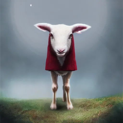 Image similar to lamb wearing a sweater, matte painting, full body shot 4k, blurry background, artwork, artstation,