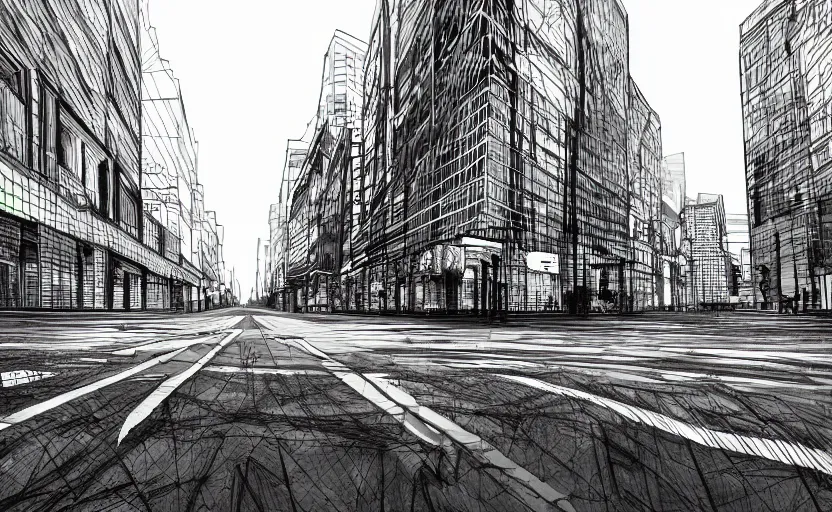 Image similar to city lineart, hyper realistic, empty, eerie, straight lines 8k hdr pixiv digital art, concept art,