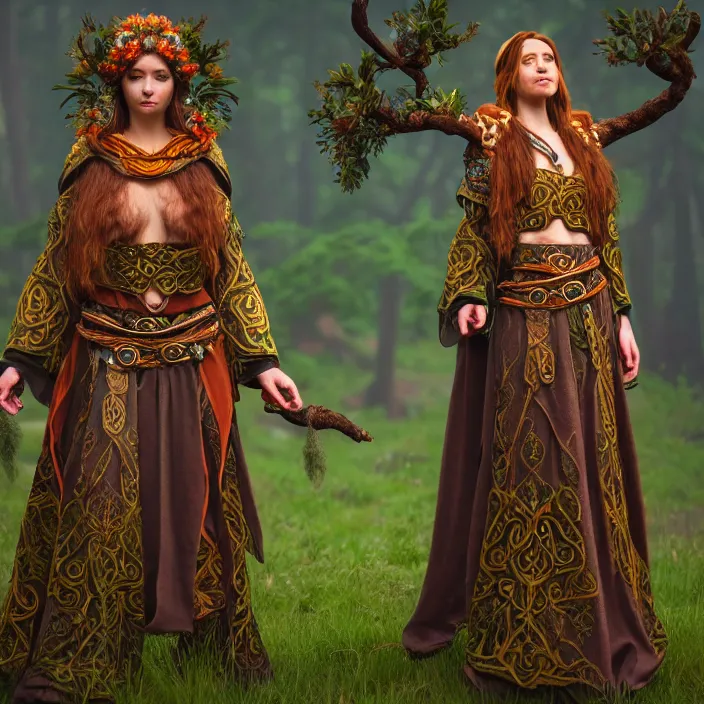 Image similar to photograph of a real-life beautiful druid with ornate robes. Extremely detailed. 8k