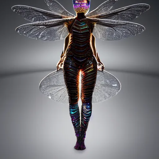 Prompt: brown woman wearing a shiny dragonfly armor. shimmering. iridiscent. thin - film interference. super detailed. layered. textured. award winning. dispersion of light. refracted lighting. soft. fragile. vunerable. extremely photorealistic. 8 k