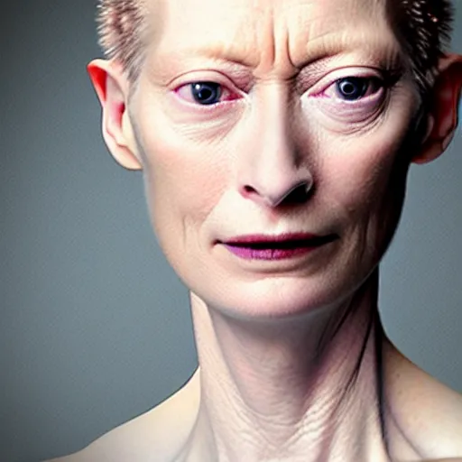 Image similar to closeup studio photograph of tilda swinton mixed with an octopus, dramatic lighting, edited in photoshop