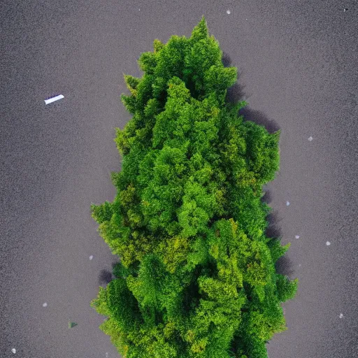 Prompt: photo of a tree that looks like an exclamation mark, aerial view, trending on. artstation