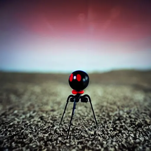 Image similar to promotional still wide angle, ladybug tripod roams a barren wasteland, dramatic lighting, ( e. t. the extra - terrestrial ), batteries not included, harry potter, imax, 7 0 mm.