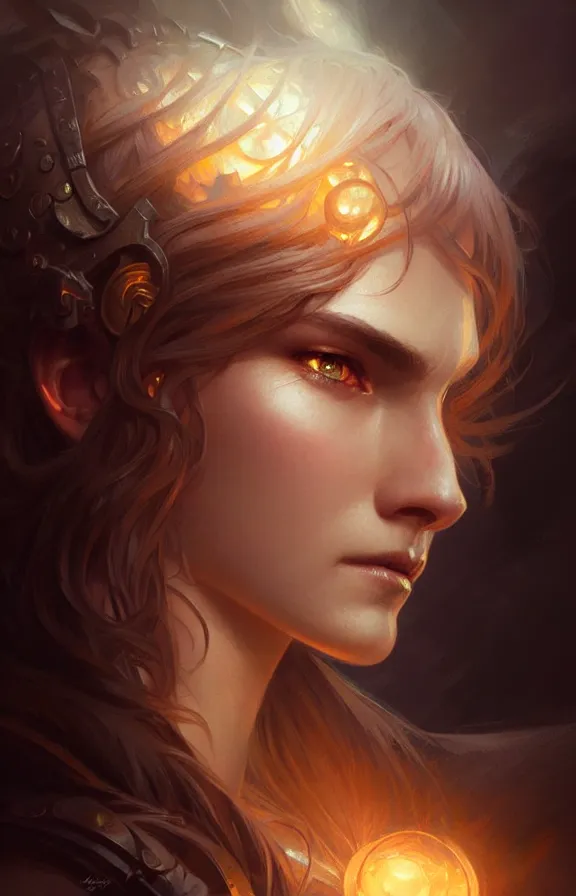 Image similar to Paladin face close-up macro in center, fantasy magic, undercut hairstyle, dark light night, intricate, elegant, sharp focus, illustration, highly detailed, digital painting, concept art, matte, art by WLOP and Artgerm and Greg Rutkowski and Alphonse Mucha, masterpiece