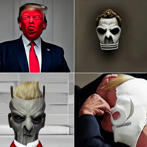 Image similar to donald trump in a straightjacket wearing hannibal mask