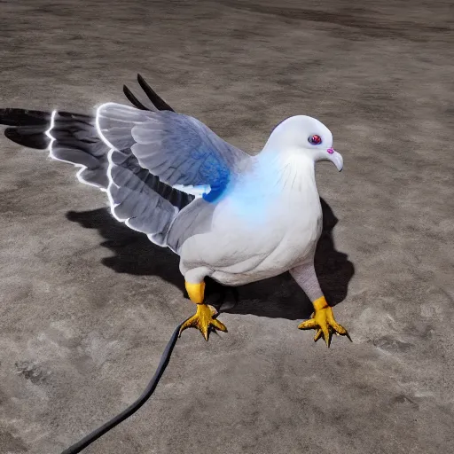 Prompt: electric super sayan muscled pigeon like the rock, best photo award, high quality 8 k, cinematic lighting, cinematic composition, high detail, landscape photo